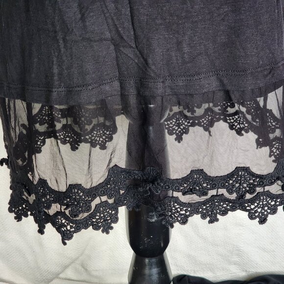 Eikosi Black Rayon Span Spaghetti Strap Tiered Poly Mesh Lace Cami Top Size 2XL - Picture 5 of 16